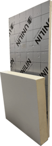 Panneau isolant PIR L de 120cm x 60cm avec surfaçage aluminium et Panneau isolant PIR L 60cm x 60cm avec surfaçage craft